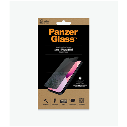 PanzerGlass PanzerGlass | Apple | iPhone 13 Mini | Tempered glass | Black | Crystal clear; Resistant to scratches and bacteria; Shock absorbing; Easy to install | Privacy Screen Protector P2741