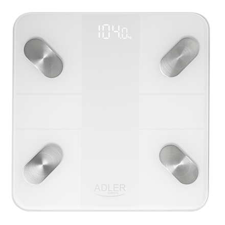Adler Adler | Smart Bathroom Scale | AD 8186w | Auto power off | Body fat analysis | Body Mass Index (BMI) measuring | Bone mass analysis | Maximum weight (capacity) 180 kg | Memory function | Multiple users | Bluetooth 4.2; Tempered Glass Platform: 6 mm; Overload/Low Battery Indicator AD 8186w