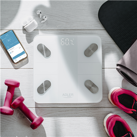 Adler Adler | Smart Bathroom Scale | AD 8186w | Auto power off | Body fat analysis | Body Mass Index (BMI) measuring | Bone mass analysis | Maximum weight (capacity) 180 kg | Memory function | Multiple users | Bluetooth 4.2; Tempered Glass Platform: 6 mm; Overload/Low Battery Indicator AD 8186w