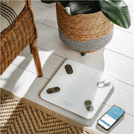 Adler Adler | Smart Bathroom Scale | AD 8186w | Auto power off | Body fat analysis | Body Mass Index (BMI) measuring | Bone mass analysis | Maximum weight (capacity) 180 kg | Memory function | Multiple users | Bluetooth 4.2; Tempered Glass Platform: 6 mm; Overload/Low Battery Indicator AD 8186w