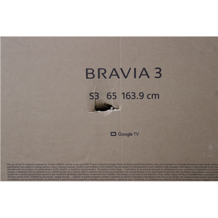 Sony SALE OUT. Sony K65S35B Bravia 3 65" (164cm) 4K Ultra HD Smart Google D-LED TV | Sony K65S35B Bravia 3 | 65 | Smart TV | Android TV | QFHD | Black | DAMAGED PACKAGING K65S35B.CEISO