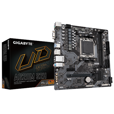Gigabyte Gigabyte | A620M S2H 1.0 M/B | Processor family AMD | Processor socket AM5 | DDR5 DIMM | Memory slots 2 | Supported hard disk drive interfaces SATA, M.2 | Number of SATA connectors 4 | Chipset AMD A620 | Micro ATX A620M S2H