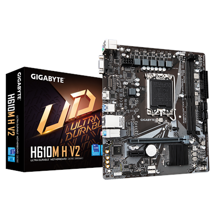Gigabyte Gigabyte | H610M H V2 G1.0 | Processor family Intel | Processor socket LGA1700 | DDR5 | Supported hard disk drive interfaces M.2, SATA | Number of SATA connectors 4 H610M H V2 G1.0