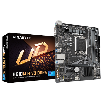 Gigabyte Gigabyte | H610M H V3 DDR4 | Processor family Intel | Processor socket LGA1700 | DDR4 DIMM | Supported hard disk drive interfaces M.2, SATA | Number of SATA connectors 4 H610M H V3 DDR4