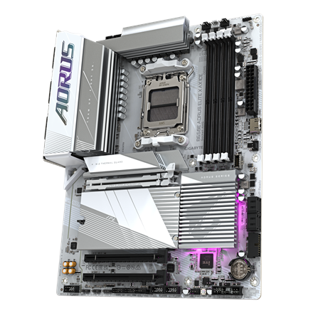 Gigabyte Gigabyte B650E A ELITE X ICE | Processor family AMD | Processor socket AM5 | DDR5 | Supported hard disk drive interfaces SATA, M.2 | Number of SATA connectors 4 B650E A ELITE X ICE