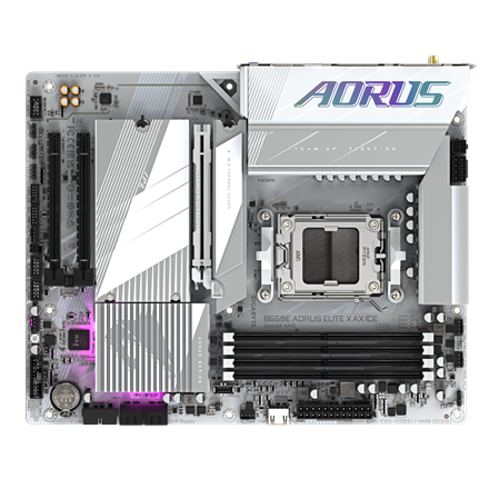 Gigabyte Gigabyte B650E A ELITE X ICE | Processor family AMD | Processor socket AM5 | DDR5 | Supported hard disk drive interfaces SATA, M.2 | Number of SATA connectors 4 B650E A ELITE X ICE