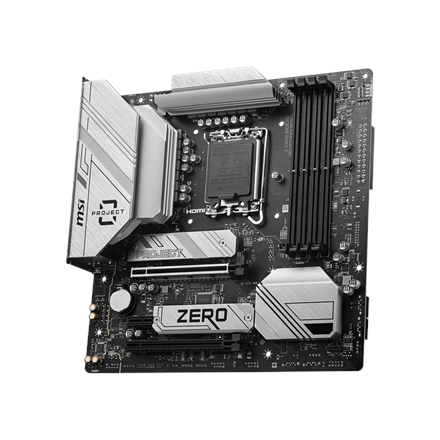 MSI MSI B760M PROJECT ZERO | Processor family Intel | Processor socket LGA1700 | DDR5 | Supported hard disk drive interfaces SATA, M.2 | Number of SATA connectors 4 B760M PROJECT ZERO