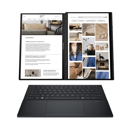 Asus Asus | Zenbook | Duo UX8406CA-PZ068X | Basalt Gray | 14 " | OLED | Touchscreen | 3K | 2880 x 1800 pixels | Glossy | Intel Core Ultra 9 | 285H | 32 GB | LPDDR5X | Solid-state drive capacity 2000 GB | Intel Arc Graphics | Windows 11 Pro | 802.11be | Bluetooth version 5.4 | Keyboard language English 90NB14X1-M00AR0