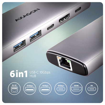 AXAGON AXAGON Multi port USB-C 10Gbps hub | HMC-6G2L HMC-6G2L
