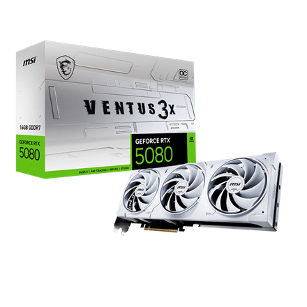MSI MSI GeForce RTX 5080 16G VENTUS 3X OC WHITE | NVIDIA | 16 GB | GeForce RTX 5080 | GDDR7 | HDMI ports quantity 1 | PCI Express Gen 5 GeForce RTX 5080 16G VENTUS 3X OC WHITE