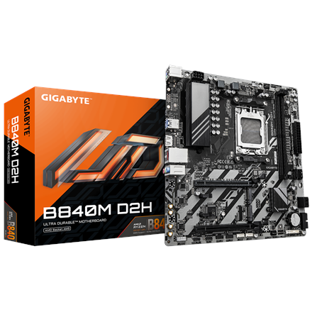Gigabyte Gigabyte B840M D2H | Processor family AMD | Processor socket AM5 | DDR5 | Supported hard disk drive interfaces SATA, M.2 | Number of SATA connectors 4 B840M D2H