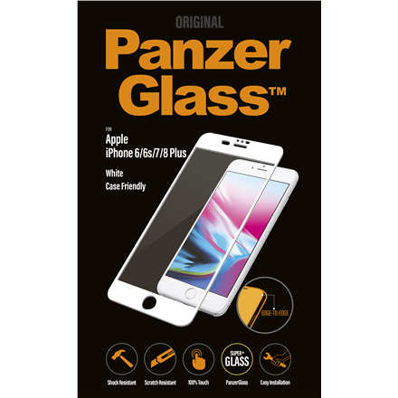 PanzerGlass PanzerGlass | 2621 Casefriendly | Screen protector | Apple | iPhone 6/6s/7/8 Plus | Tempered glass | Transparent/White | Original PanzerGlass™ tempered glass screen protector/Crystal Clear/Full frame coverage/Oleophobic layer (antibacterial + anti-fingerprint)/100% touch preservation 2621