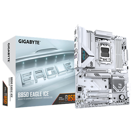 Gigabyte Gigabyte B850 EAGLE ICE | Processor family AMD | Processor socket AM5 | DDR5 | Supported hard disk drive interfaces SATA, M.2 | Number of SATA connectors 4 B850 EAGLE ICE