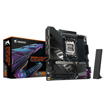Gigabyte Gigabyte B850M A ELT WF6E | Processor family AMD | Processor socket AM5 | DDR5 | Supported hard disk drive interfaces SATA, M.2 | Number of SATA connectors 4 B850M A ELT WF6E ICE