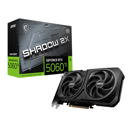 MSI MSI GeForce RTX 5060 Ti 16G SHADOW 2X OC PLUS Bulk Pack | NVIDIA | 16 GB | GeForce RTX 5060 Ti | GDDR7 | HDMI ports quantity 1 | PCI Express Gen 5 x16 (uses x8) GeForce RTX 5060 Ti 16G SHADOW 2X OC PLU