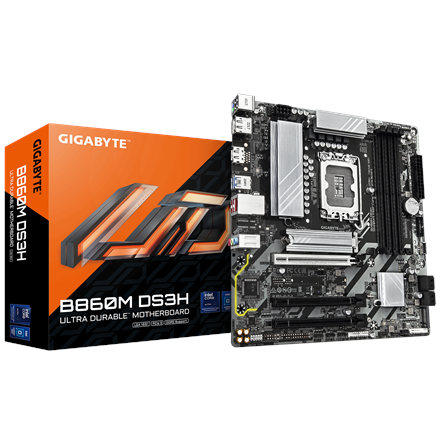 Gigabyte Gigabyte B860M DS3H | Processor family Intel | Processor socket LGA1851 | DDR5 | Supported hard disk drive interfaces M.2, SATA | Number of SATA connectors 4 B860M DS3H