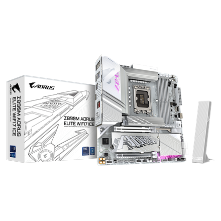 Gigabyte Gigabyte Z890M A ELITE WF7 ICE | Processor family Intel | Processor socket LGA1851 | DDR5 | Supported hard disk drive interfaces SATA, M.2 | Number of SATA connectors 4 Z890M A ELITE WF7 ICE