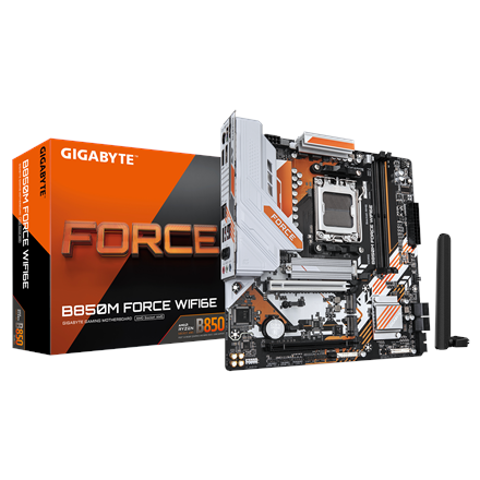 Gigabyte Gigabyte B850M FORCE WIFI6E (rev. 1.0) | Processor family AMD | Processor socket AM5 | DDR5 | Supported hard disk drive interfaces SATA, M.2 | Number of SATA connectors 4 B850M FORCE WF6E