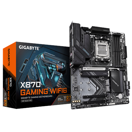 Gigabyte Gigabyte X870 GAMING WF6 | Processor family AMD | Processor socket AM5 | DDR5 | Supported hard disk drive interfaces M.2, SATA | Number of SATA connectors 4 X870 GAMING WF6