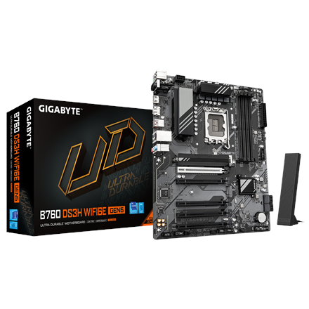 Gigabyte Gigabyte B760 DS3H WF6E GEN5 | Processor family Intel | Processor socket LGA1700 | DDR5 | Supported hard disk drive interfaces M.2, SATA | Number of SATA connectors 4 B760 DS3H WF6E GEN5