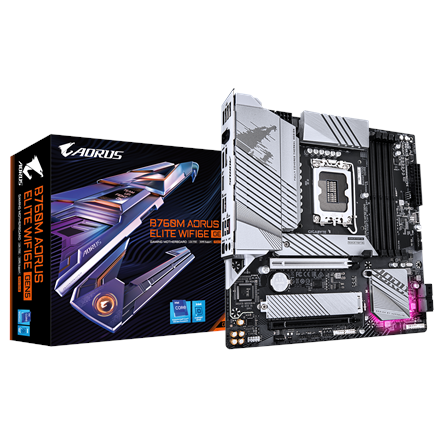 Gigabyte Gigabyte B760M AORUS ELITE WIFI6E GEN5 | Processor family Intel | Processor socket LGA1700 | DDR5 | Supported hard disk drive interfaces M.2, SATA | Number of SATA connectors 4 B760M A E WF6E GEN5