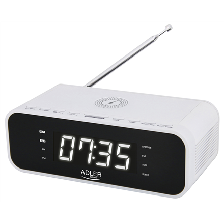 Adler Adler | Alarm Clock with Wireless Charger | AD 1192W | Alarm function | AUX in | White AD 1192W