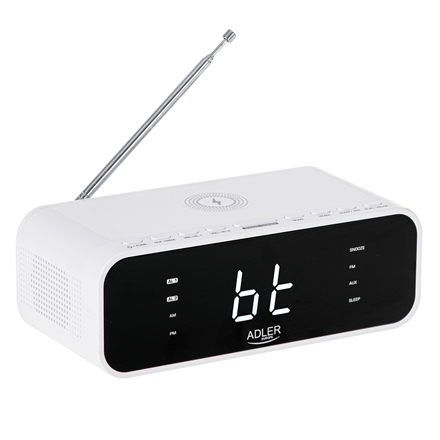 Adler Adler | Alarm Clock with Wireless Charger | AD 1192W | Alarm function | AUX in | White AD 1192W