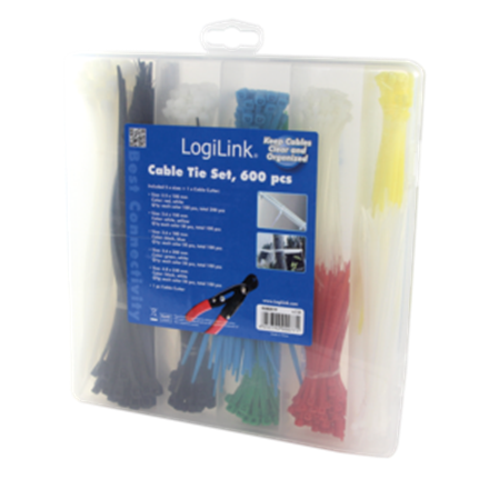 Logilink Cable Tie Set, 600pcs., 5 lengths, 1 x cable cutter KAB0019
