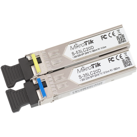 MikroTik MikroTik Pair of SFP modules S-3553LC20D (S-35LC20D 1.25G SM 20km T1310nm/R1550nm + S-53LC20D 1.25G SM 20km T1550nm/R1310nm) | MikroTik | Maximum transfer distance 20000 m S-3553LC20D