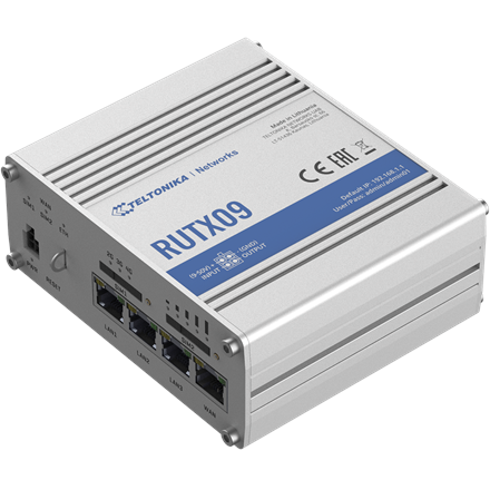 Teltonika Rugged Industrial LTE-A Cat6 Router | RUTX09 | No Wi-Fi | 10/100/1000 Mbit/s | Ethernet LAN (RJ-45) ports 4 | Mesh Support No | MU-MiMO No | 2G/3G/4G RUTX09000000
