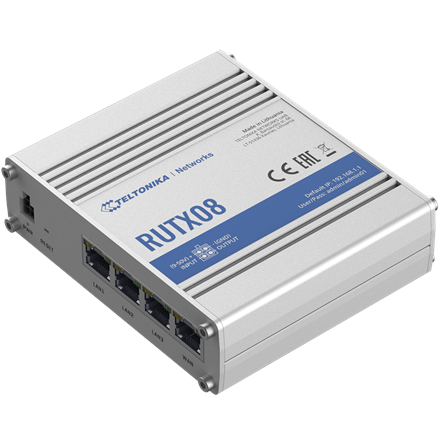 Teltonika Industrial Router | RUTX08 | No Wi-Fi | 10/100/1000 Mbit/s | Ethernet LAN (RJ-45) ports 4 | Mesh Support No | MU-MiMO No | No mobile broadband | 1 | 24 month(s) RUTX08000000