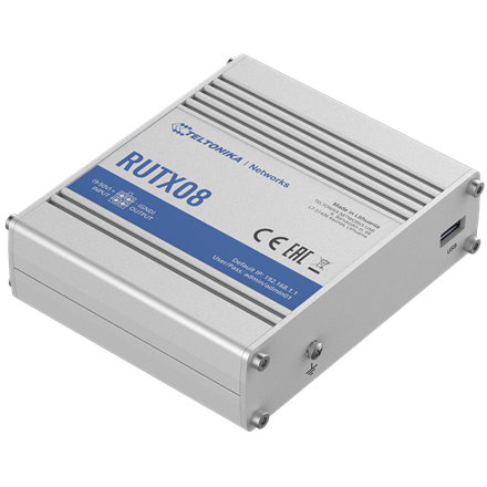 Teltonika Industrial Router | RUTX08 | No Wi-Fi | 10/100/1000 Mbit/s | Ethernet LAN (RJ-45) ports 4 | Mesh Support No | MU-MiMO No | No mobile broadband | 1 | 24 month(s) RUTX08000000