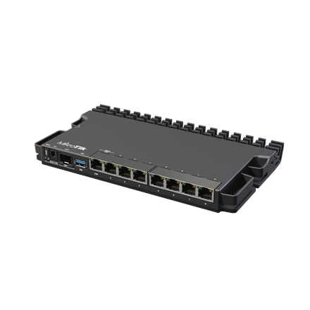 MikroTik MikroTik Wired Ethernet Router RB5009UG+S+IN, Quad core 1.4 GHz CPU, 1xSFP+, 7xGigabit LAN, 1x2.5G LAN, 1xUSB, Can be powered in 3 different ways, CPU temperature monitor, Mounts FOUR of these Routers in a Single 1U Rackmount Space, RouterOS L5 | Wired Ethernet Router | RB5009UG+S+IN | No Wi-Fi | 10/100/1000 Mbit/s | Ethernet LAN (RJ-45) ports 7 | Mesh Support No | MU-MiMO No | No mobile broadband | 1 | 12 month(s) RB5009UG+S+IN