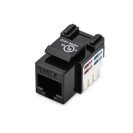 Digitus Class E CAT 6 Keystone Jack | DN-93601 | Unshielded RJ45 to LSA | Cable installation via LSA strips, color coded according to EIA/TIA 568 A & B; The Cat 6 keystone module supports transmission speeds of up to 1 GBit/s & 250 MHz in connection with cat 6 or higher network installation cables | Black DN-93601