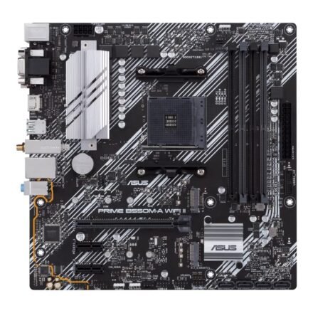 Asus Asus | PRIME B550M-A WIFI II | Processor family AMD | Processor socket AM4 | DDR4 DIMM | Memory slots 4 | Supported hard disk drive interfaces SATA, M.2 | Number of SATA connectors 4 | Chipset AMD B550 | microATX 90MB19X0-M0EAY0