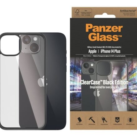 PanzerGlass PanzerGlass | ClearCase with Black Frame | Case | Apple | iPhone 14 Plus | Black | Military grade standard; Scratch resistant; Shock resistant; Antibacterial; 100% recycled frame material 0407