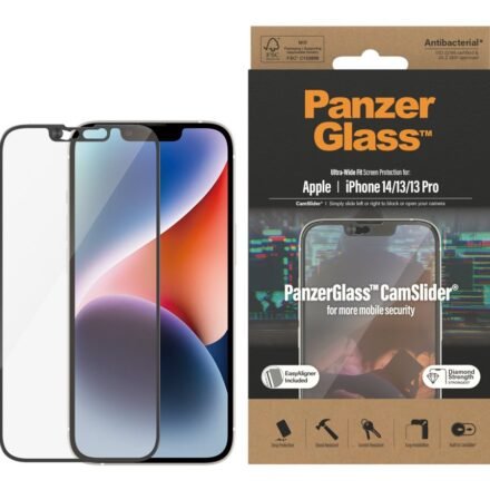 PanzerGlass PanzerGlass | CamSlider | Apple | iPhone 14/13/13 Pro | Tempered glass | Clear | Protects the entire screen; 100% touch; Easy to install | Screen protector 2795