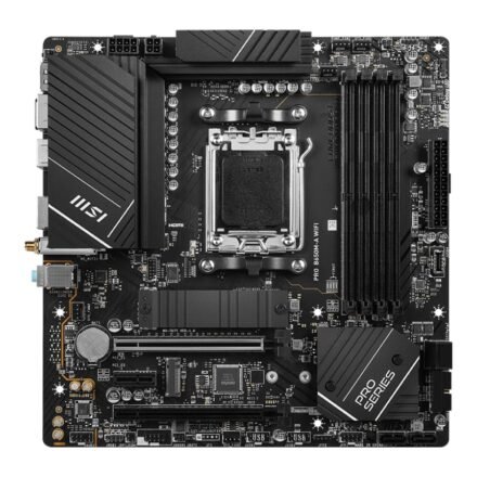 MSI MSI | PRO B650M-A WIFI | Processor family AMD | Processor socket AM5 | DDR5 DIMM | Memory slots 4 | Supported hard disk drive interfaces SATA, M.2 | Number of SATA connectors 4 | Chipset AMD B650 | mATX PRO B650M-A WIFI
