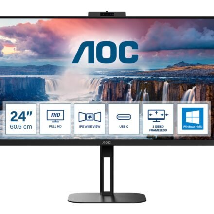 AOC AOC | USB-C Monitor with Webcam | 24V5CW/BK | 23.8 " | IPS | FHD | 16:9 | 75 Hz | 1 ms | 1920 x 1080 | 300 cd/m² | HDMI ports quantity 2 | Black 24V5CW/BK