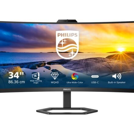 Philips Philips | Monitor with Windows Hello Webcam | 34E1C5600HE/00 | 34 " | VA | 21:9 | 100 Hz | 4 ms | 3440 x 1440 pixels | 300 cd/m² | HDMI ports quantity 1 | Black | Warranty 36 month(s) 34E1C5600HE/00