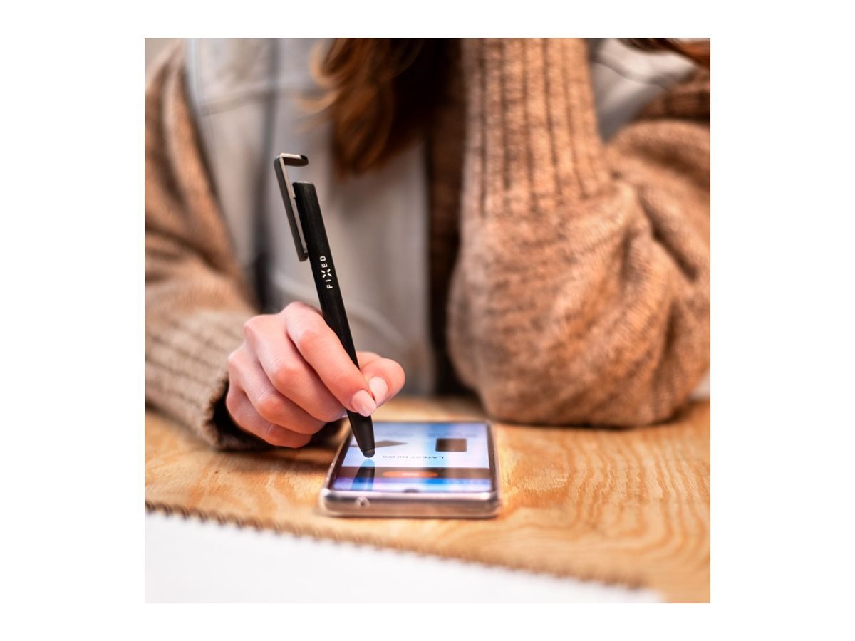 Fixed Fixed | Pen With Stylus and Stand | 3 in 1 | Pencil | Stylus for capacitive displays; Stand for phones and tablets | Black FIXPEN-BK