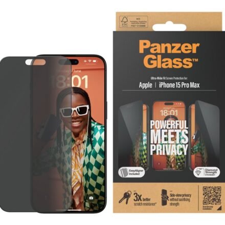 PanzerGlass PanzerGlass | Privacy Screen Protector | Apple | iPhone 15 Pro Max | Tempered glass | Black | Ultra-Wide Fit W. Easyaligner P2812