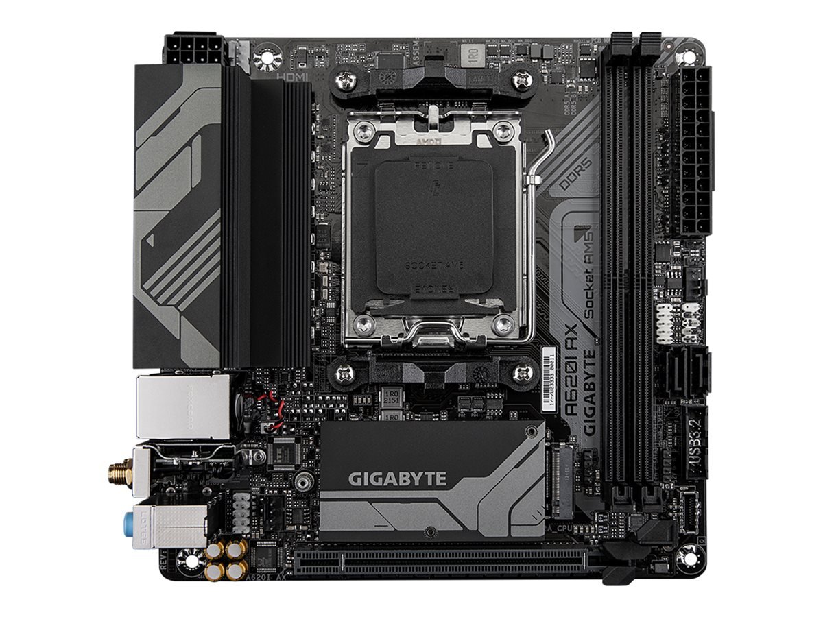 Gigabyte Gigabyte | A620I AX 1.0 | Processor family AMD | Processor socket AM5 | DDR5 DIMM | Supported hard disk drive interfaces SATA, M.2 | Number of SATA connectors 2 A620I AX