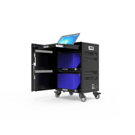 PORT CONNECT PORT CONNECT | Charging Cabinet 20 tablets + 1 Notebook | 1 sliding rack for 17’’ notebook; Protection against overvoltage; 3 points lock; Charge progress indicator; Silent cooling ventilator; Integrated UV lamp destroys viruses and bacteria; Omnidirectional wheels + brakes; Securing anchor point for cable or chain 901958