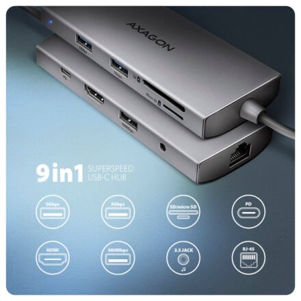 AXAGON AXAGON Multi port USB-C 5Gbps hub | HMC-8HLSA HMC-8HLSA