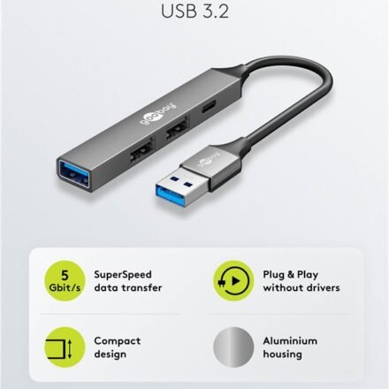 Goobay Goobay Slim 4-Port USB Hub, USB-A to USB-C/USB-A, 5 Gbit/s | 74458 74458