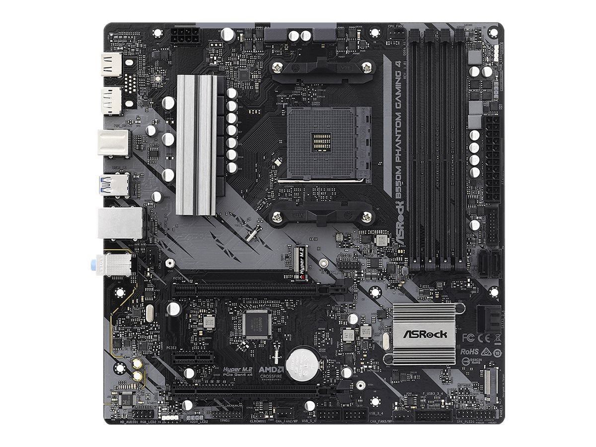 ASRock ASRock B550M Phantom Gaming 4 | Processor family AMD | Processor socket AM4 | DDR4 | Supported hard disk drive interfaces SATA, M.2 | Number of SATA connectors 4 B550M PHANTOM GAMING 4