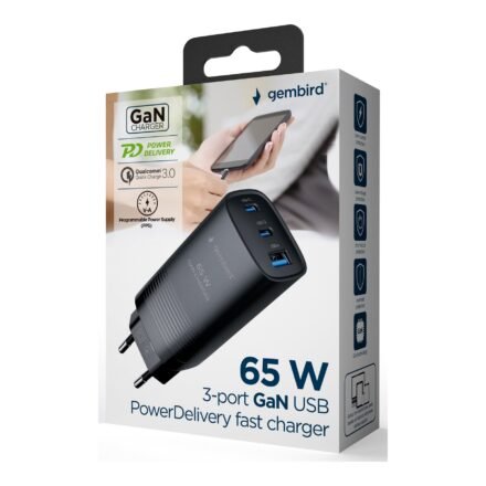 Cablexpert Cablexpert 3-port 65 W GaN USB PowerDelivery fast charger | TA-UC-PDQC65-01-BK TA-UC-PDQC65-01-BK