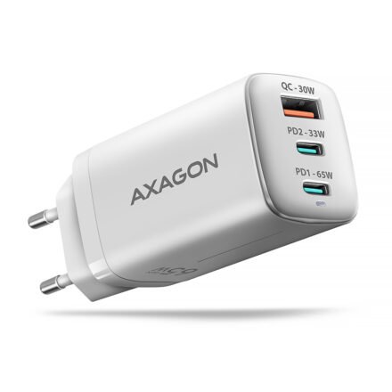 AXAGON AXAGON GaN wallcharger 3x port (USB-A + 2x USB-C), PD3.0/PPS/QC4+/SFC2.0/AFC/SCP/FCP/Apple, 65W | ACU-DPQ65W ACU-DPQ65W