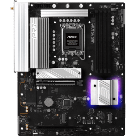 ASRock ASRock B860 PRO RS WIFI | Processor family Intel | Processor socket LGA1851 | DDR5 | Supported hard disk drive interfaces SATA, M.2 | Number of SATA connectors 4 B860 PRO RS WIFI